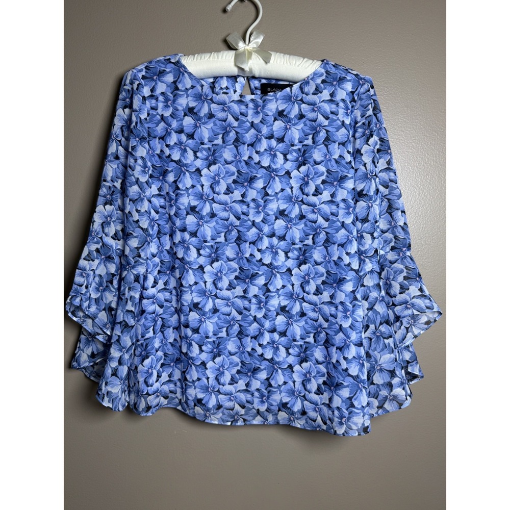 NWT Black Label Evan Picone Blue Floral Chiffon Blouse Size Petite Small